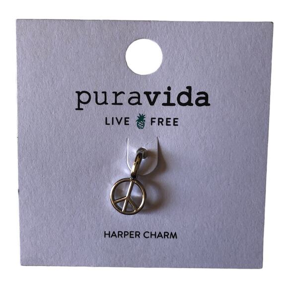 Pure Vida NWT Harper Paperclip Silver Charm Bracelet & Charms, “S”, Peace Sign - Picture 7 of 8